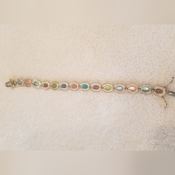 Sterling Silver Multicolor Oval Stone Bracelet - Picture 3 of 3